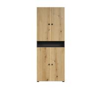 CALICOSY - Double colonne de salle de bain rainurée 4 portes et 1 niche L70 cm -PUREBLISS - Chêne blond/ Gris anthracite/ Noir