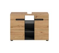 Calicosy ENO Meuble sous-évier 2 portes 3 étagères Effet chêne Gris 80 cm