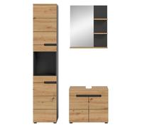 CALICOSY - Ensemble meubles de salle de bain effet chêne et gris L116 cm - ENO