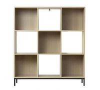 Calicosy - Étagère De Rangement 9 Cases Décor Bois - Panneaux De Particules - 4 Cases sans Fond - 4 Pieds Métal - Séjour, Chambre, Bureau - Style Industriel - L 93,5 x l 29,8 x H 103,3 cm