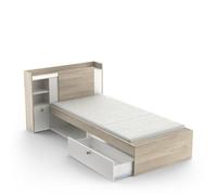 CALICOSY - Lit en 90x190/200 cm 1 tiroir et 1 niche - L124,5 cm