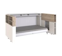 CALICOSY - Lit escamotable horizontal 90x200 avec aménagement de lit - L212 cm - Blanc