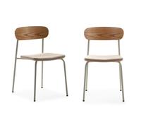 CALICOSY - Lot de 2 chaises en tissu avec pieds en métal L46 cm - ADRIANA - Beige / Blanc