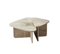 CALICOSY - Lot de 2 tables basses formes triangles aux bords arrondis L90/L60 cm - BALLARE - Travertin