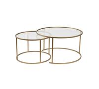 CALICOSY - Lot de 2 tables basses gigognes rondes avec plateau en verre D80 cm - AURUM - Doré