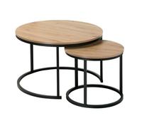 CALICOSY - Lot de 2 Tables Basses Gigognes Rondes L70 cm - LENNY - Chêne et noir