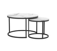 CALICOSY - Lot de 2 Tables Basses Gigognes Rondes L70 cm - LENNY - Marbre/ Noir