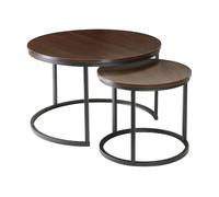 CALICOSY - Lot de 2 Tables Basses Gigognes Rondes L70 cm - LENNY - Noyer/ Noir