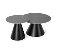 Calicosy Lot de 2 tables basses rondes en pierre frittée grise - LOUNA