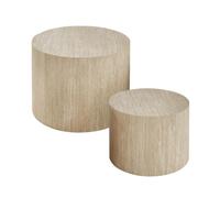 Calicosy - Lot de 2 Tables Basses Rondes - Structure MDF - Décor Imitation Travertin - Tables Empilables - Collection Maia - Salon - D58 x H38 cm