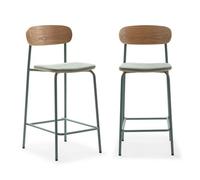 CALICOSY - Lot de 2 tabourets en tissu avec pieds en métal H66 cm - ADRIANA - Aigue marine