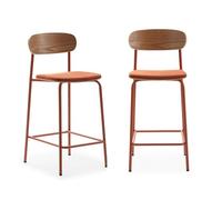 CALICOSY - Lot de 2 tabourets en tissu avec pieds en métal H66 cm - ADRIANA - Orange
