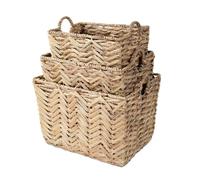 CALICOSY - Lot De 3 Paniers Hauts Jacinthe D'Eau - Armature Métal - Fibres Naturelles - Avec Poignées Rondes - Panier Rangement Pour Séjour, Dressing, Chambre - Rectangulaire - Petit, Moyen, Grand