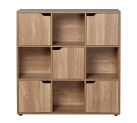 Calicosy - Meuble 9 Cases avec 5 Portes décor Bois L89cm - MODU | Panneaux De Particules, 5 Portes Modulables, 4 Pieds Plastique, L 88,8 x l 29 x H 90,5 cm, Chambre, Séjour, Bureau