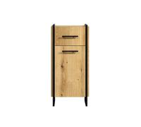 CALICOSY - Meuble bas salle de bain 1 porte décor chêne et noir H79 cm - ELLIE - Bois clair