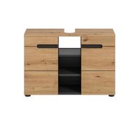 CALICOSY - Meuble sous lavabo 2 portes 3 niches effet chêne et gris L80 cm - ENO - Bois clair