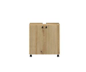 CALICOSY - Meuble sous vasque sur roulettes 2 portes L60 cm - PUREBLISS - Chêne blond et noir mat-Chêne blond et noir mat