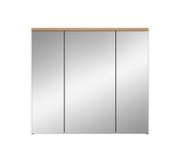 CALICOSY - Meuble suspendu 3 portes miroir effet chêne et gris L80 cm - ENO - Bois clair