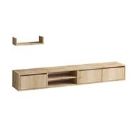 CALICOSY - Meuble suspendu TV 3 portes 2 niches décor chêne saphir L180 cm - HEKA - Bois clair