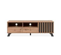 Calicosy Meuble TV 1 Porte, 2 Tiroirs et 2 Niches - Décor Chêne Artisan et Gris Anthracite Lublin - Design Contemporain - Panneaux de Particules pour Salon - L138 x H44 x l40 cm