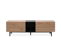 CALICOSY - Meuble TV 2 abattants et 2 niches décor chêne artisan et noir L160 cm - NOLA - Bois clair