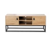 Calicosy - Meuble TV 2 Portes 2 Niches - Décor Chêne Veiné - Panneaux De Particules - Structure en Métal - 4 Espaces De Rangement - Salon Ou Chambre - Style Industriel - L 120 x P 39 x H 48 cm
