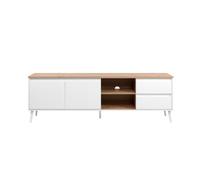 Calicosy - Meuble TV 2 Portes, 2 niches et 2 tiroirs décor chêne L186 cm - Zamos