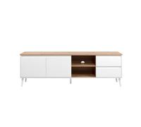 Calicosy Meuble TV 2 Portes, 2 Niches et 2 Tiroirs - Décor Chêne Zamos - Design Contemporain - Panneaux de Particules - pour Salon - L186 x H59 x l36 cm