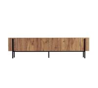 CALICOSY - Meuble TV 2 portes abattantes avec pieds en métal L180 cm - ATLAS - Pin atlantique/ Noir