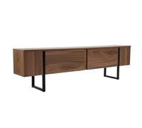 CALICOSY - Meuble TV 2 portes abattantes L180 cm - SERENITY - Noyer/ Noir