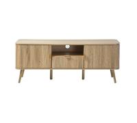 CALICOSY - Meuble TV 2 portes effet chêne façades lames arrondies L140 cm - MAHO - Bois clair