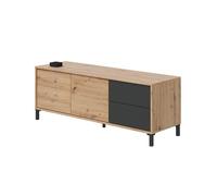CALICOSY - Meuble TV 2 portes et 2 tiroirs Brooklyn - L130 cm - Chêne artisan / gris