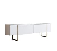 CALICOSY - Meuble TV 2 portes rabattables L180 cm - LUXE - Blanc/ Or