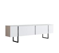 Calicosy Meuble TV 2 portes rabattables L180 cm - Luxe - Blanc/Noir - Panneaux de particules