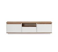 CALICOSY - Meuble TV 3 abattants 1 niche L160 cm - LUME - Blanc/ Pin atlantique