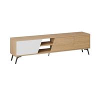 Calicosy Meuble TV 3 Portes et 2 Niches Décor Chêne et Blanc Fiona - L180 cm - en Panneaux de Particules - L180 x l35,6 x H48 cm