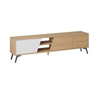 CALICOSY - Meuble TV 3 portes et 2 niches décor chêne et blanc L180 cm - FIONA - Bois clair
