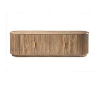 CALICOSY - Meuble TV 4 portes effet chêne façades lames arrondies L160 cm - ACHILLE - Bois clair