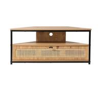 CALICOSY - Meuble TV d'Angle 1 Porte avec Cannage Rotin L100 cm - JAYA - Bois clair