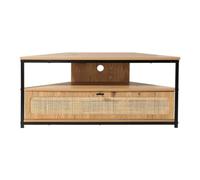 Calicosy Meuble TV d'angle 1 Porte avec Cannage Rotin L100 cm - Jaya -Rangement Pratique - Gain de Place - pour Salon - l29 cm x L79 cm x H86,5 cm