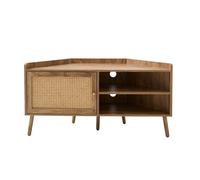 CALICOSY - Meuble TV d'angle 1 porte avec façade en rotin L120 cm PALMO - Bois clair