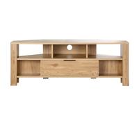Calicosy - Meuble TV d'angle 1 Tiroir Et Niches - Décor Bois Chêne - Panneaux De Particules - Poignées Métal - Multiples Rangements - Salon Ou Chambre - Style Contemporain - L 120 x P 40 x H 45 cm