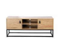 Calicosy - Meuble TV 2 Portes 2 Niches - Décor Chêne Veiné - Panneaux De Particules - Structure en Métal - 4 Espaces De Rangement - Salon Ou Chambre - Style Industriel - L 120 x P 39 x H 48 cm