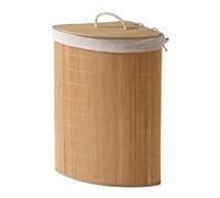 CALICOSY - Panier À Linge D'Angle - Bambou - Matière Naturelle Robuste - Sac Intérieur Amovible, Couvercle Et Poignées En Corde - Salle De Bain, Buanderie, Chambre - L 35 x l 35 x H 60 cm