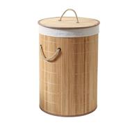 CALICOSY - Panier À Linge Rond - Bambou - Matière Naturelle Robuste - Sac Intérieur Amovible, Couvercle Et Poignées En Corde - Salle De Bain, Buanderie, Chambre - 60L - L 40 x l 40 x H 50 cm