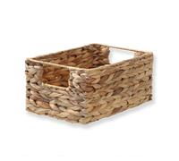 CALICOSY - Panier Jacinthe D'Eau - Armature Métal - Fibres Naturelles - Avec Poignées - Panier De Rangement Pour Salon, Dressing, Chambre - Petit Modèle - L 28 x P 19 x H 13 cm