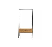 Calicosy - Penderie Métal Noir 1 Tiroir - Décor Chêne - Panneaux De Particules - Structure Métal Noir - Portant Vêtements pour Chambre, Dressing Ou Entrée - Style Industriel - L 84 x P 39 x H 170 cm
