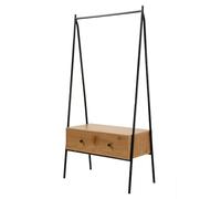 Calicosy - Penderie Métal Noir 1 Tiroir - Décor Chêne - Panneaux De Particules - Structure Métal Noir - Portant Vêtements pour Chambre, Dressing Ou Entrée - Style Industriel - L 84 x P 39 x H 170 cm