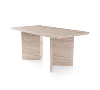 CALICOSY - Table à manger avec plateau rectangulaire et 2 pieds L180 cm - LOFT - Travertin