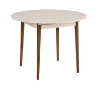 CALICOSY - Table à manger ronde extensible de 100 à 131 cm - KLARA - Travertin/ Noyer